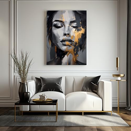 Muralo - Leinwandbild Aufhängefertig mit Abstraktion-Motiv - Frau Bild für Wohnzimmer, Schlafzimmer, Büro, Restaurant - Wandbild Wanddeko Modern Vintage Glamour Loft Stil - Br. 50cm x Hö. 70cm von Muralo