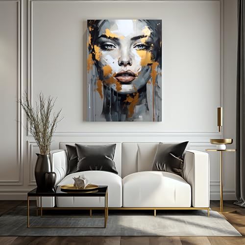 Muralo - Leinwandbild Aufhängefertig mit Abstraktion-Motiv - Frau Bild für Wohnzimmer, Schlafzimmer, Büro, Restaurant - Wandbild Wanddeko Modern Vintage Glamour Loft Stil - Br. 80cm x Hö. 120cm von Muralo