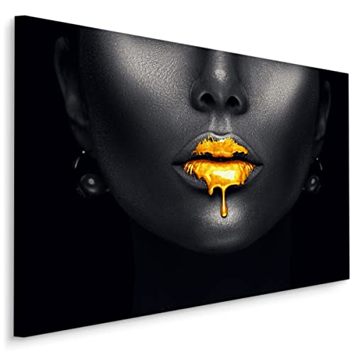 Muralo - Leinwandbild Gesicht Frau Goldene Lippen Aufhängefertig - Wandbild Kunstdruck für Wohnzimmer Schlafzimmer Büro Wanddeko Modern Vintage Glamour Loft Stil 100 cm x 70 cm Muralo - Leinwandbild Gesicht Frau Goldene Lippen Aufhängefertig - Wandbild Kunstdruck für Wohnzimmer Schlafzimmer Büro Wanddeko Modern Vintage Glamour Loft Stil 100 cm x 70 cm von Muralo