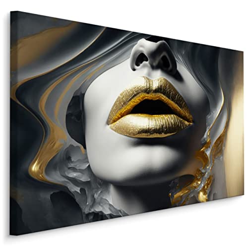 Muralo - Leinwandbild Gesicht Frau Goldene Lippen Aufhängefertig - Wandbild Kunstdruck für Wohnzimmer Schlafzimmer Büro Wanddeko Modern Vintage Glamour Loft Stil 120 cm x 80 cm Muralo - Leinwandbild Gesicht Frau Goldene Lippen Aufhängefertig - Wandbild Kunstdruck für Wohnzimmer Schlafzimmer Büro Wanddeko Modern Vintage Glamour Loft Stil 120 cm x 80 cm von Muralo