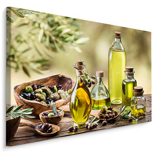 Muralo Leinwandbilder 100x70 Essen Gemüse Oliven Leinwand Wandbild Kunstdruck Olivenöl Blätter Flaschen Glas Schlafzimmer Wohnzimmer Wanddekoration Design XXL 767 Br. 100 cm x Hö. 70 cm von Muralo