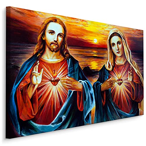 Muralo Leinwandbilder 100x70 Jesus Christus Maria Herz 3D Canvas Wandbild Kunstdruck Schlafzimmer Wohnzimmer Wanddekoration Design XXL Br. 100 cm x Hö. 70 cm von Muralo