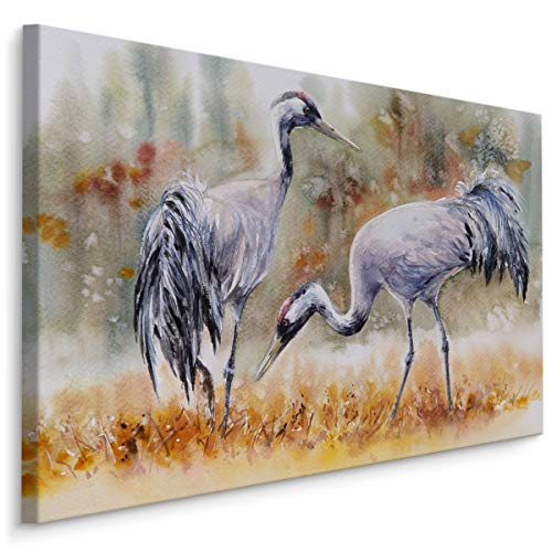 Muralo Leinwandbilder 100x70 Natur Kraniche Feld Leinwand Wandbild Kunstdruck Gras Landschaft Vögel Fauna Schlafzimmer Wohnzimmer Wanddekoration Design XXL 910 Br. 100 cm x Hö. 70 cm von Muralo