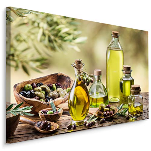 Muralo Leinwandbilder 120x80 Essen Gemüse Oliven Leinwand Wandbild Kunstdruck Olivenöl Blätter Flaschen Glas Schlafzimmer Wohnzimmer Wanddekoration Design XXL 767 Br. 120 cm x Hö. 80 cm von Muralo