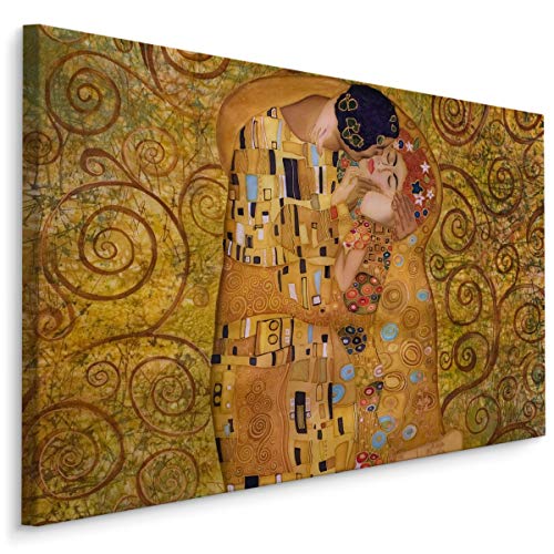 Muralo Leinwandbilder 120x80 Reproduktion Gustav Klimt Canvas Wandbild Kunstdruck Kunst Kuss Liebe Verliebt Schlafzimmer Wohnzimmer Wanddekoration Design XXL 1235 Br. 120 cm x Hö. 80 cm von Muralo