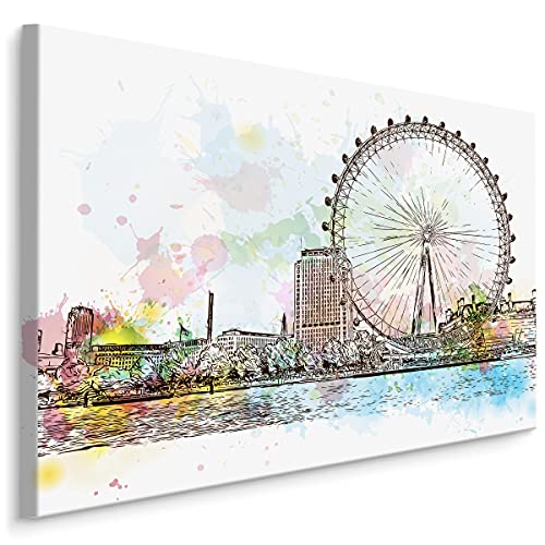 Muralo Leinwandbilder 30x20 London Stadt Großbritannien Gebäude London Eye Canvas Wandbild Kunstdruck Schlafzimmer Wohnzimmer Wanddekoration Design XXL Br. 30 cm x Hö. 20 cm Br. 30 cm x Hö. 20 cm von Muralo