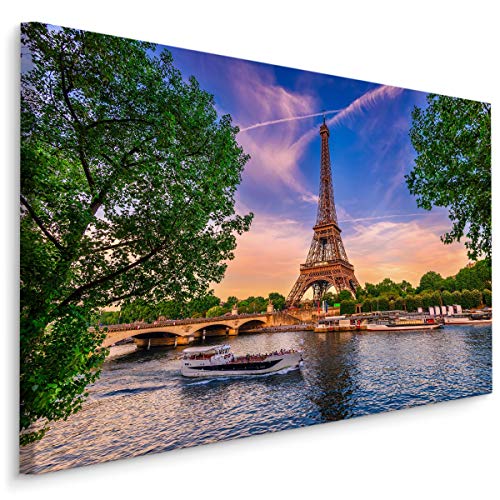 Muralo Leinwandbilder 90x60 Paris Stadt Frankreich Canvas Wandbild Kunstdruck Eiffelturm Architektur Brücke Stein Schlafzimmer Wohnzimmer Wanddekoration Design XXL 1210 Br. 90 cm x Hö. 60 cm von Muralo