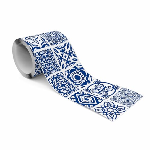 Muralo - Selbstklebende Bordüre - Tapetenbordüre Wandbördure - Dekorative Wandtatto für Wände, Möbel, Decken, Tapeten, Wandverkleidungen, Türen - Blaues Mosaik - Br.10cm x Hö.300cm von Muralo