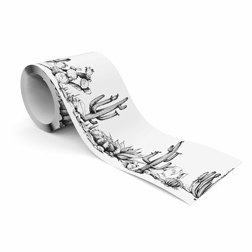 Muralo - Selbstklebende Bordüre - Tapetenbordüre Wandbördure - Dekorative Wandtatto für Wände, Möbel, Decken, Tapeten, Wandverkleidungen, Türen - Schwarz-weiße Kakteen - Br.10cm x Hö.300cm von Muralo