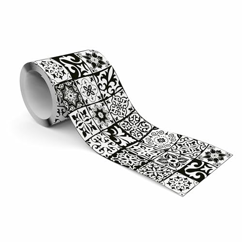 Muralo - Selbstklebende Bordüre - Tapetenbordüre Wandbördure - Dekorative Wandtatto für Wände, Möbel, Decken, Tapeten, Wandverkleidungen, Türen - Schwarz-weißes Mosaik - Br.10cm x Hö.300cm von Muralo