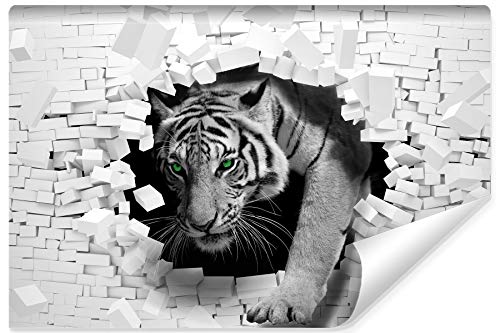 Muralo Selbstklebende Fototapete 152,5 x 104 3D Effekt Tiger Tapete Tiere Katze Explosion Ziegel Wohnzimmer Schlafzimmer Wandbilder XXL Wand Br. 152,5 cm x Hö. 104 cm von Muralo