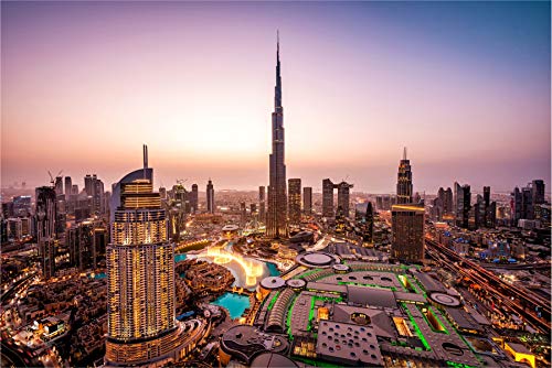 Muralo Selbstklebende Fototapete 360 x 240 Stadt Dubai Gebäude Tapete Wolkenkratzer Architektur Straßen Licht Wohnzimmer Schlafzimmer Wandbilder XXL Wand Br. 360 cm x Hö. 240 cm von Muralo