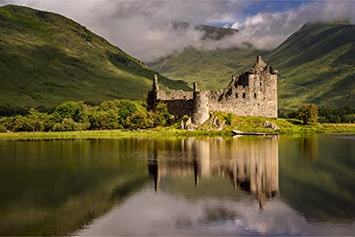 Muralo Selbstklebende Fototapete 400 x 280 Schloss Kilchurn Schottland Tapete Steinoptik Türme Mauer Architektur Wohnzimmer Schlafzimmer Wandbilder XXL Wand Br. 400 cm x Hö. 280 cm von Muralo