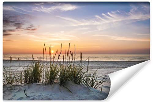 Muralo Selbstklebende Vlies Fototapete MEER Strand Dünen Sand Sonnenuntergang Natur Landschaft 3D Wanddekoration für Schlafzimmer Wohnzimmer Büro Br. 180cm x Hö. 120cm von Muralo