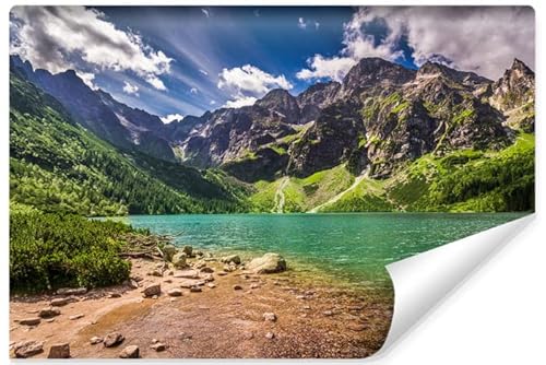 Muralo Selbstklebende Vlies Fototapete SEE MORSKIE OKO Tatra Berge Wald Bäume Pflanzen Steine Natur Landschaft 3D für Wohnzimmer Schlafzimmer Br. 104cm x Hö. 70.5cm von Muralo