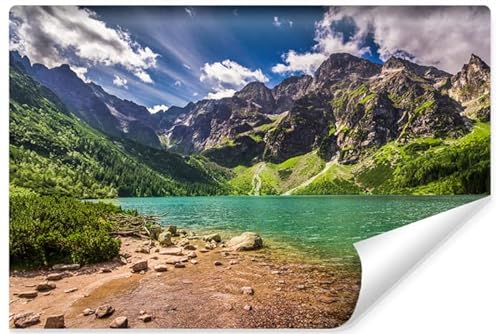 Muralo Selbstklebende Vlies Fototapete SEE MORSKIE OKO Tatra Berge Wald Bäume Pflanzen Steine Natur Landschaft 3D für Wohnzimmer Schlafzimmer Br. 208cm x Hö. 146cm von Muralo