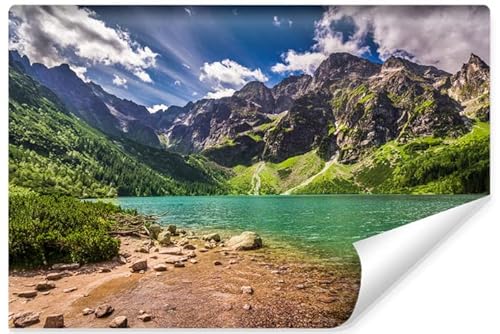 Muralo Selbstklebende Vlies Fototapete SEE MORSKIE OKO Tatra Berge Wald Bäume Pflanzen Steine Natur Landschaft 3D für Wohnzimmer Schlafzimmer Br. 520cm x Hö. 318cm von Muralo