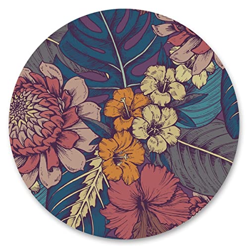 Muralo Sticker Kreis Tropische BLÄTTER Blumen Pflanzen Natur Vintage Retro Stil Aufkleber Wanddekoration für Wohnzimmer Flur Esszimmer Br. 100cm x Hö. 100cm von Muralo