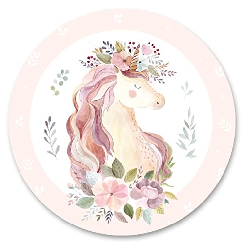 Muralo Sticker Kreis für Mädchen Einhorn Blumen Blätter Aquarell Pflanzen Fabel Dekor Wandtattoo Aufkleber für Kinderzimmer Kindergarten Kinderstube F41908 Br. 100cm x Hö. 100cm von Muralo