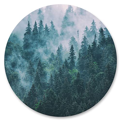 Muralo Sticker rund BÄUME im Nebel Wald Pflanzen Grün Landschaft 3D Wanddeko Wandtattoo Aufkleber Wohnzimmer Schlafzimmer Büro Flur Br. 100cm x Hö. 100cm von Muralo