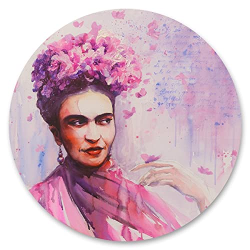 Muralo Sticker rund Frida Kahlo Porträt Aquarell Blumen Malarei Wanddeko Wandtattoo für Wohnzimmer Gästezimmer Büro Br. 100cm x Hö. 100cm von Muralo
