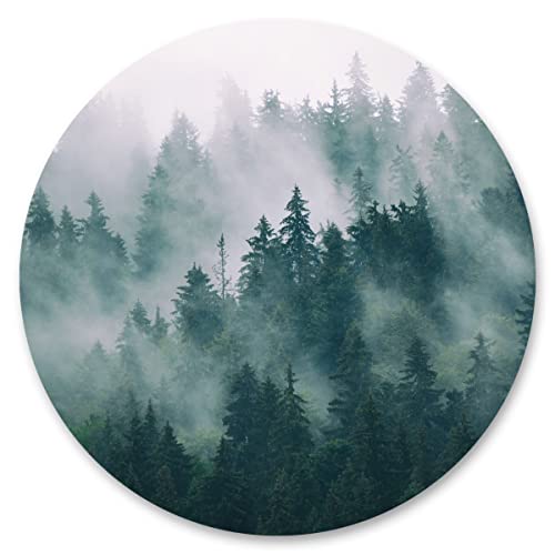 Muralo Sticker rund Wald IM Nebel Bäume Pflaznen Grün Natur Landschaft 3D Wandtattoo Aufkleber Wohnzimmer Gästezimmer Esszimmer Br. 100cm x Hö. 100cm von Muralo