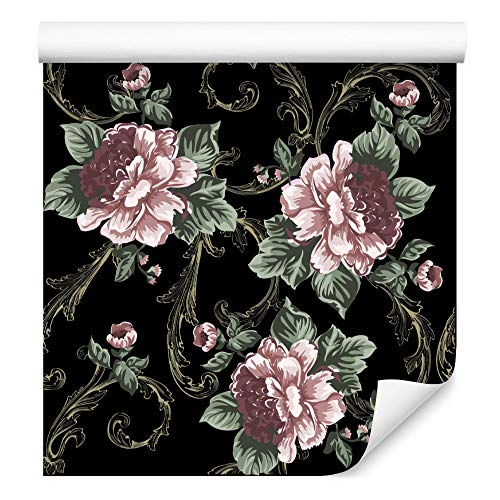 Muralo Tapete 10m Rolle Vlies Tapete Blumen Pfingstrosen Blätter Stängel Luxus Ornamente Vliestapete 1000 x 53cm Wand Tapete Wohnzimmer Schlafzimmer Moderne Wanddeko Wand Dekoration von Muralo