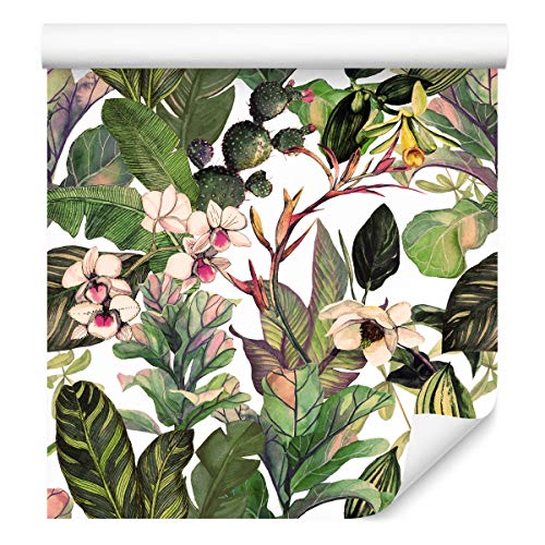 Muralo Tapete 10m Rolle Vlies Tapete Dschungel Pflanzen Flora Blumen Blätter Exotisch Vliestapete 1000 x 53cm Wand Tapete Wohnzimmer Schlafzimmer Moderne Wanddeko Wand Dekoration von Muralo