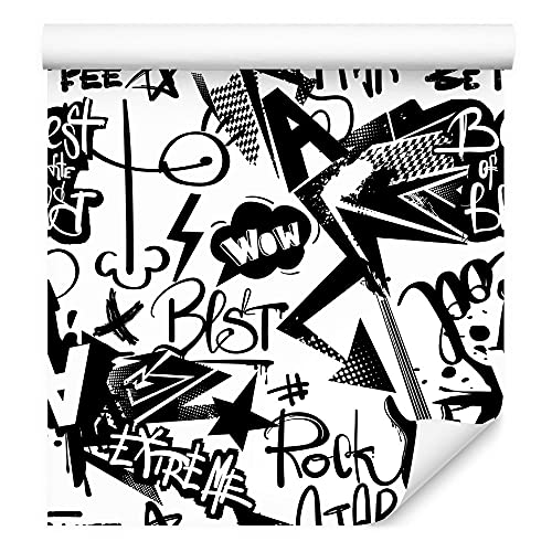Muralo Tapete 10m Rolle Vlies Tapete Graffiti Musik Gitarren Aufschriften Stadt Straße Vliestapete 1000 x 53cm Wand Tapete Wohnzimmer Schlafzimmer Moderne Wanddeko Wand Dekoration von Muralo