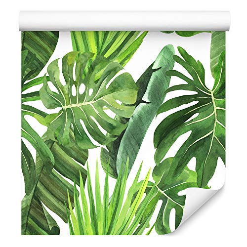 Muralo Tapete 10m Rolle Vlies Tapete Monstera Blumen Pflanzen Blätter Natur Dschungel Vliestapete 1000 x 53cm Wand Tapete Wohnzimmer Schlafzimmer Moderne Wanddeko Wand Dekoration von Muralo