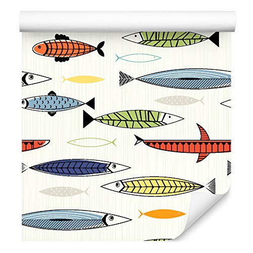 Muralo Tapete 10m Rolle Vlies Tapete Natur Ozean Meer Wasser Tiere Fische Vliestapete 1000 x 53cm Wand Tapete Wohnzimmer Kinderzimmer Moderne Wanddeko Wand Dekoration von Muralo