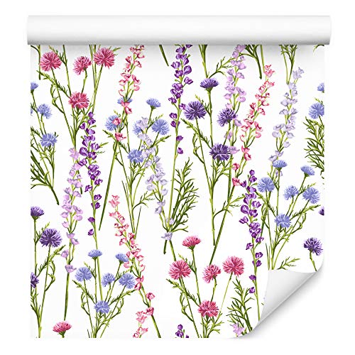 Muralo Tapete 10m Rolle Vlies Tapete Natur Pflanzen Blumen Blüten Ornamente Wiese Vliestapete 1000 x 53cm Wand Tapete Wohnzimmer Schlafzimmer Moderne Wanddeko Wand Dekoration von Muralo