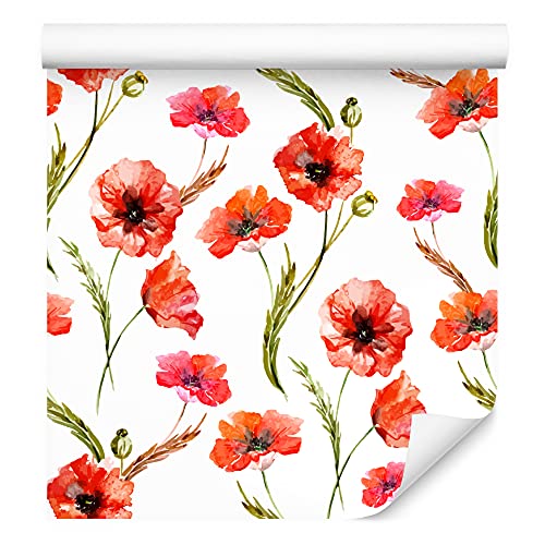 Muralo Tapete 10m Rolle Vlies Tapete Natur Pflanzen Blumen Mohnblumen Blätter Feldblumen Vliestapete 1000 x 53cm Wand Tapete Wohnzimmer Schlafzimmer Moderne Wanddeko Wand Dekoration von Muralo