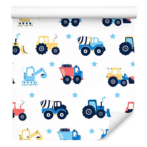 Muralo Tapete 10m Rolle Vlies Tapete Transport Stadt Autos Lastkraftwagen Traktor Himmel Vliestapete 1000 x 53cm Wand Tapete Wohnzimmer Kinderzimmer Moderne Wanddeko Wand Dekoration von Muralo