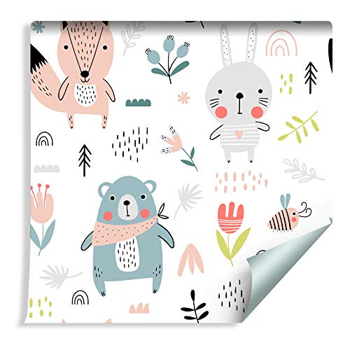 Muralo Tapete Für Kinder 10mx53 cm Vlies Tapete Rolle Kinderzimmer Fröhliche Waldtiere Natur XXL Wandtapete Wanddeko Kinderzimmer Wallpaper von Muralo