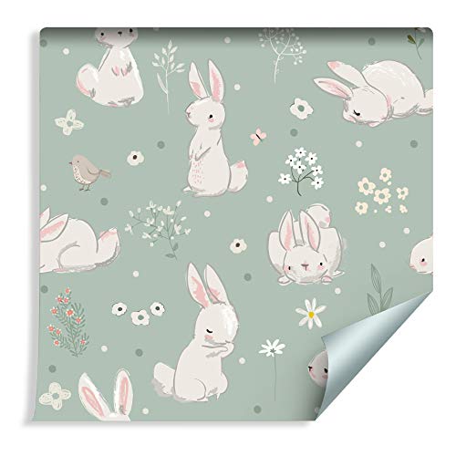 Muralo Tapete für Kinder - Weiße Kaninchen Vlies Kaninchen dekorativ Pflanzen- und Tierwelt - 732389101 von Muralo