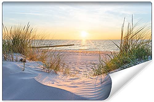 Muralo Vinyl Struktur Fototapete Strand Tapete Wandtapete Dünen Meer Sonne Himmel Wohnzimmer Schlafzimmer Moderne Wandbilder XXL Natur Panorama Wasser Wand Dekoration Br. 208 cm x Hö. 146 cm von Muralo