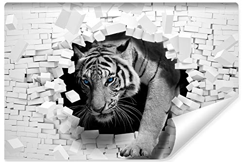Muralo Vlies Fototapete 254 x 184 3D Effekt Tiger Tapete Tiere Katze Explosion Ziegel Wohnzimmer Schlafzimmer Wandbilder XXL Wand Br. 254 cm x Hö. 184 cm von Muralo