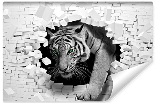 Muralo Vlies Fototapete 312 x 219 3D Effekt Tiger Tapete Tiere Katze Explosion Ziegel Wohnzimmer Schlafzimmer Wandbilder XXL Wand Br. 312 cm x Hö. 219 cm von Muralo