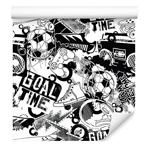 Muralo Vlies Tapete 10m Tapeten Rollen für Jugend Fußball GRAFFITI Musik Vliestapete 1000 x 53cm Wand Tapete Wohnzimmer Schlafzimmer Moderne Wanddeko Wand Dekoration von Muralo