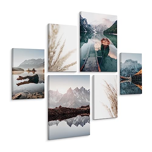 Muralo - Wandbilder Set - Leinwand Bilder Set Aufhängefertig - Bilder für Wohnzimmer Schlafzimmer - Moderne Wanddeko - Natur - 4 Bilder 20 x 30 cm mit 2 Bilder 30 x 40 cm von Muralo