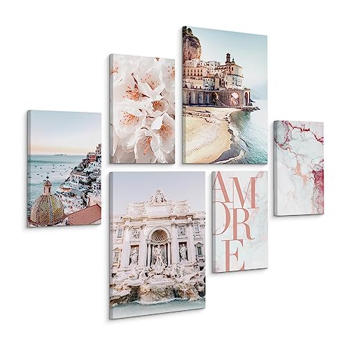 Muralo - Wandbilder Set - Leinwand Bilder Set Aufhängefertig - Bilder für Wohnzimmer Schlafzimmer - Moderne Wanddeko - Natur - 4 Bilder 20 x 30 cm mit 2 Bilder 30 x 40 cm von Muralo