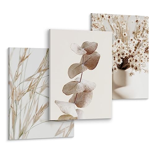 Muralo - Wandbilder Set - Leinwand Bilder Set Aufhängefertig - das Leinwandbilder Set - Bilder für Wohnzimmer Schlafzimmer - Moderne Wanddeko Boho Set - Blumen - 3 Bilder 30 x 40 cm von Muralo