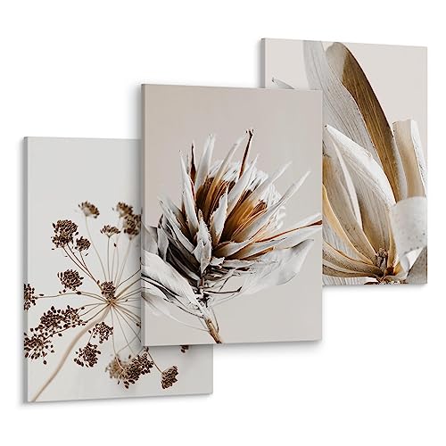 Muralo - Wandbilder Set - Leinwand Bilder Set Aufhängefertig - das Leinwandbilder Set - Bilder für Wohnzimmer Schlafzimmer - Moderne Wanddeko Boho Set - Blumen - 3 Bilder 30 x 40 cm von Muralo