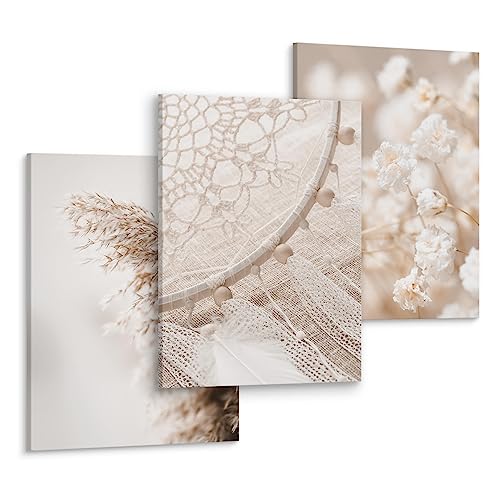 Muralo - Wandbilder Leinwand Set in Boho Stil - Aufhängefertig für Wohnzimmer - Moderne Wanddeko Boho - Weiß und Beige 3 Bilder 30 x 40 cm Muralo - Wandbilder Leinwand Set in Boho Stil - Aufhängefertig für Wohnzimmer - Moderne Wanddeko Boho - Weiß und Beige 3 Bilder 30 x 40 cm von Muralo