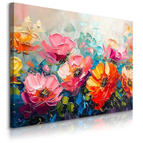 Muralo - Wandbilder Wohnzimmer - Leinwand Bilder für Schlafzimmer über Bett - Deko Modern Blumen Motiv Aquarell Kunst - Aufhängfertig - Br. 70cm x Hö. 50cm von Muralo