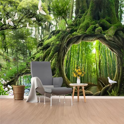 Individuelle Größe, Wandbilder, verzauberter Wald, Baumportal und Bambus, selbstklebender Wandstoff (kein PVC), entfernbar, große Fototapete für Wohnzimmer, Schlafzimmer, Büro von Murasolite