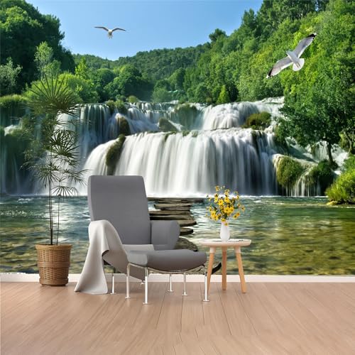 Individuelle Größe, mehrstufiger Wasserfall mit Trittsteinen, selbstklebender Wandstoff (kein PVC), entfernbar, große Fototapete für Wohnzimmer, Schlafzimmer, Büro von Murasolite