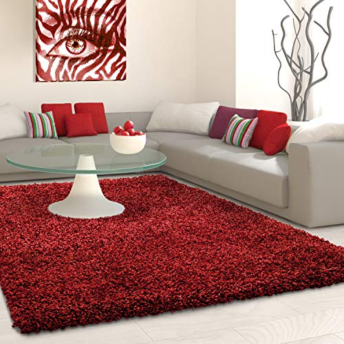 Muratap Teppich Wohnzimmer Weich - Basic Shaggy - Hochflor Teppich Wohnzimmerteppich, Schlafzimmerteppich Pflegeleicht und Fusselfrei - Große: 160x230 cm - Farbe: Rot von Muratap