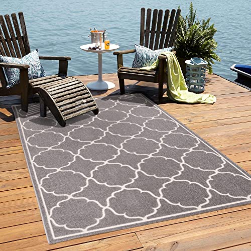 Muratap Outdoor Teppich Wetterfest - Berlin - Modern Teppich für Innen und Außen Garten Balkon Terrasse Küche Wohnzimmer Badezimmer - Große: 60x110 cm - Farbe: Hellgrau von Muratap